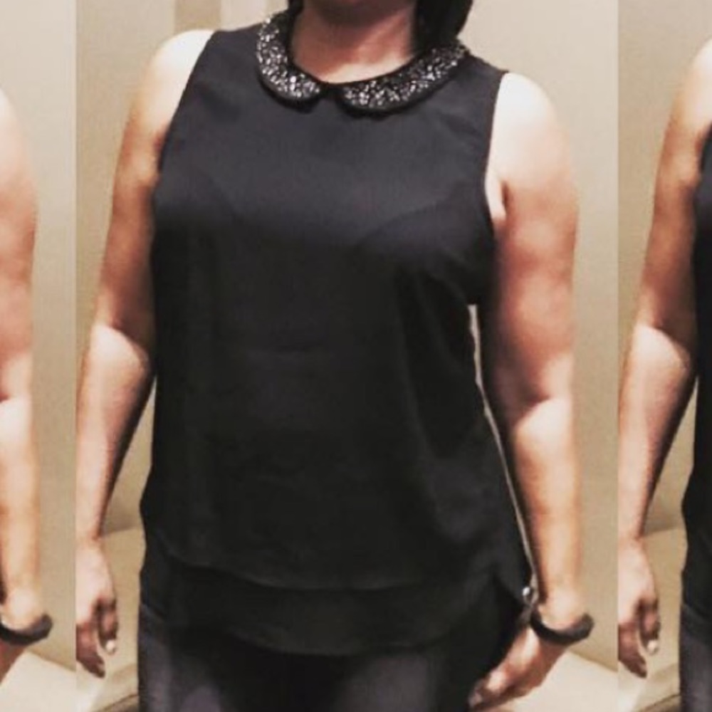 Black sheer blouse with beaded collar